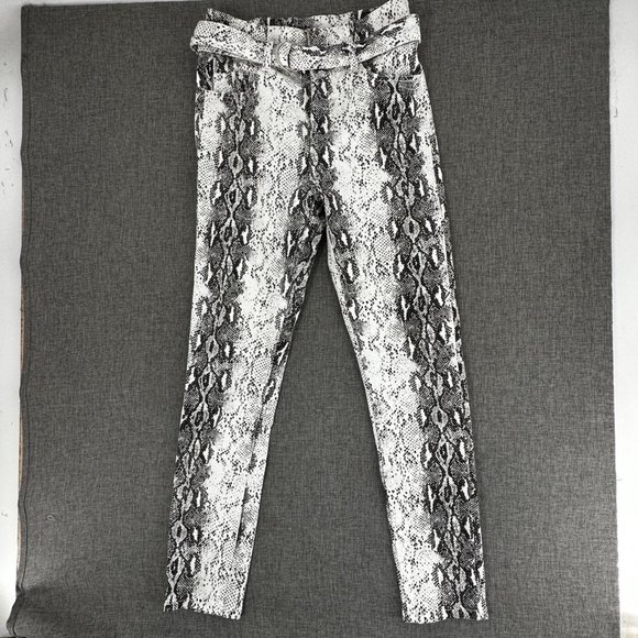 AKIRA Leopard Skinny  Pants Belted Size‎ 1 Juniors Stretch Cotton Spandex White - Picture 3 of 16